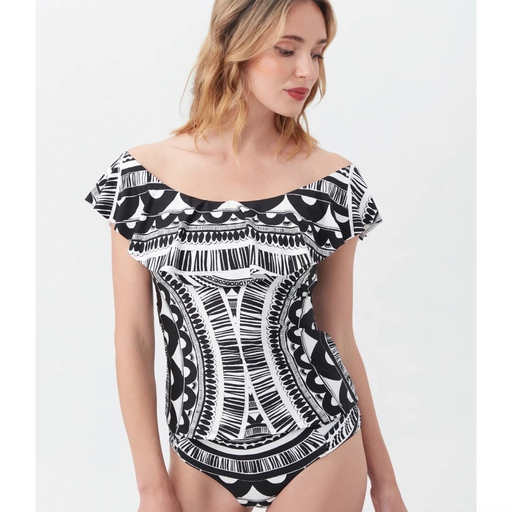 Trina Turk “Hula” Black & White 2 pc Swimsuit